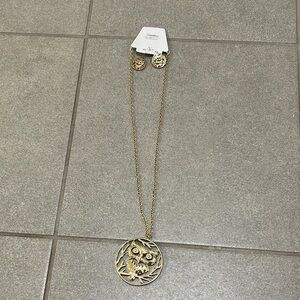 Charming Gold Owl Pendant Necklace & Earings